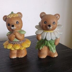 Vintage Home Interiors HomeCo Bear Figurines Floral Outfits Daisy & Sunflower